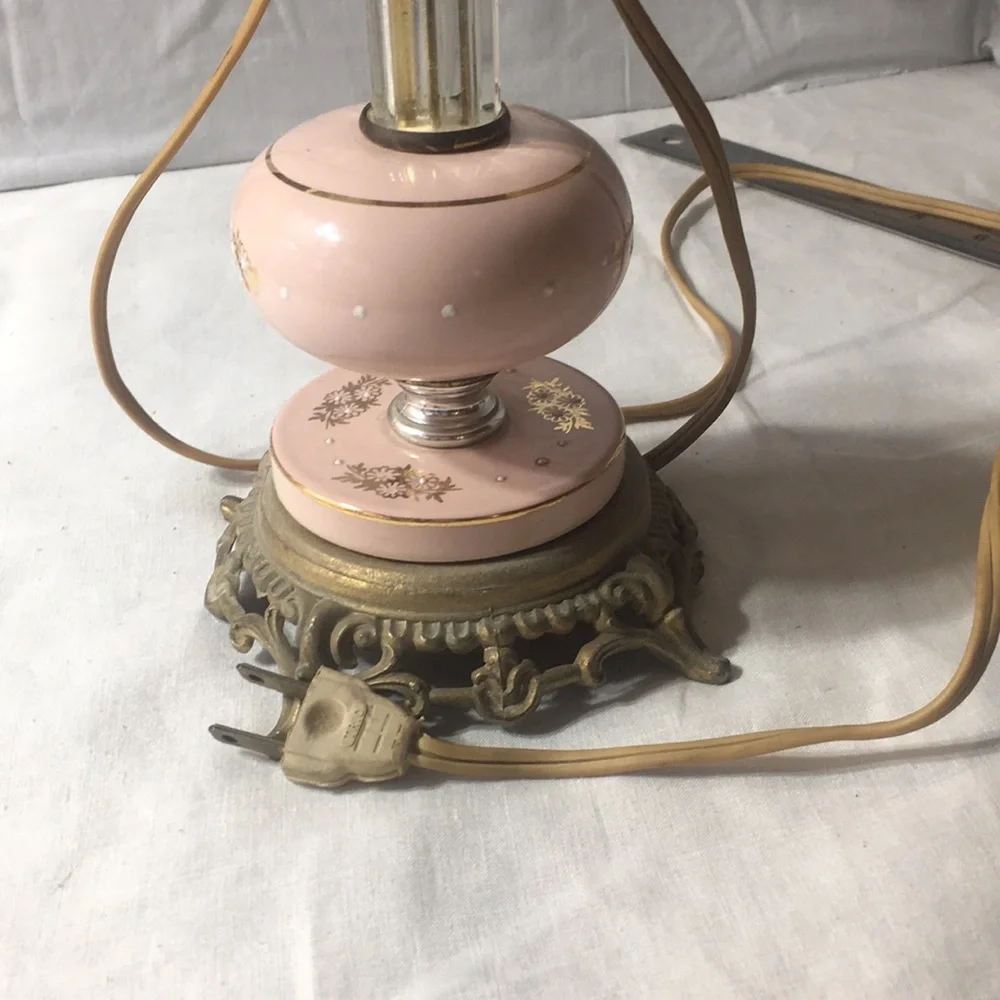 Vintage pink China/lucite tall table lamp.